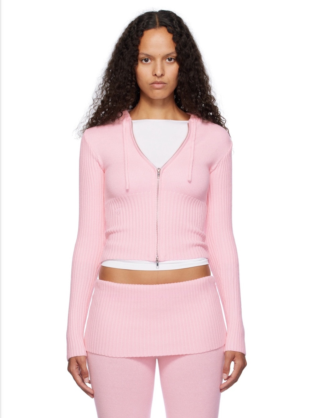 Frankie’s Bikinis Cloud Knit Baby Pink Zip Up Hoodie